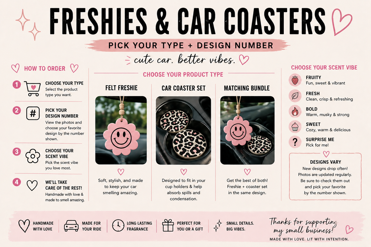 💕 Felt Freshies & Car Coasters – Pick Your Design